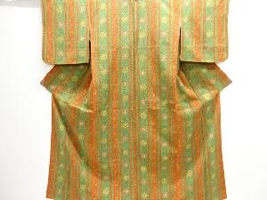 未使用品　縞に花唐草模様小紋着物